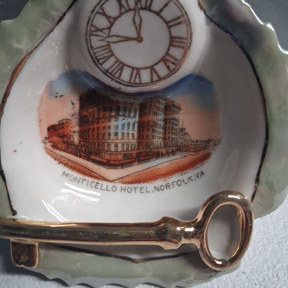 Antique Porcelain Souvenir Monticello Hotel Norfolk Va Trinket Tray